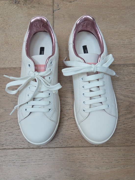Shoes - White Leather Sneakers with Metallic Pink. Size 37